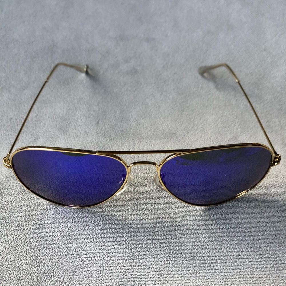 Aviator Sunglasses ~ Dark Blue Lenses Gold Frames ~ Brand New!